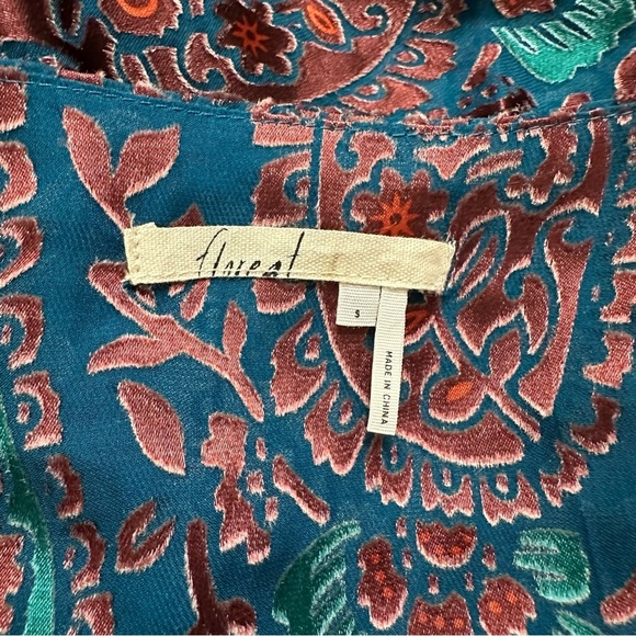 Anthropologie Floreat Velvet Burnout Blouse Small Purple Teal Boho Silk Blend - Picture 2 of 9